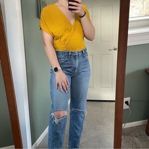 Yellow bodysuit with wrap detail